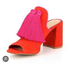 Beautiful bright red and pink block heels worn 2x.